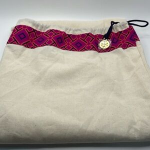 Tory Burch Large beige cloth fabric dust bag with iconic pink and orange color